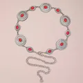 Cintura a catena in metallo bohémien con pietre rosse decorative stile turchese - Rosso