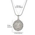 Silver stainless steel portrait pendant necklace with clear rhinestone halo and sizing - Round Virgin Mary With Rhinestones (N07733P)