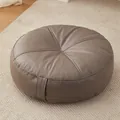 Japanese style round brown leather floor cushion pouffe for tatami home and living room - 40x40x15cm / Round (tech Fabric) / Dark Gray