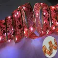 Guirnalda de luces LED de cinta navideña rosa con estrellas doradas y notas musicales - 5 Cm De Ancho [cinta Roja - Blanca] / Luz De 2 M20 - 2 Baterías