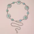 Cintura a catena in metallo argento vintage con girasoli turchesi per abiti eleganti. - Verde