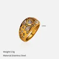 Gold-plated stainless steel ring featuring heart and marquise clear crystal stones - Vintage Irregular Rhinestone Style (YHTSR-2501324)