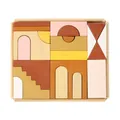 Premium educational earth-tone wooden geometric building blocks set in storage tray - Castle
