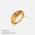 Close-up of gold plated stainless steel ring with colorful star and moon zircon inlays - Colorful Rhinestone Moon Star Style (YHTSR-2501323)