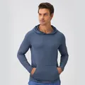 Felpa sportiva con cappuccio da uomo blu slim fit, asciugatura rapida, maniche lunghe - S / Blu navy