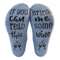 Detail view of thick coral fleece floor socks with funny non-slip wine printing - One Size / Blue