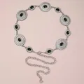 Cintura a catena in metallo floreale argento vintage con pietre nere per vestiti - Nero