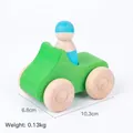 Handmade eco-friendly wooden toy car with a removable peg doll driver for toddlers - Green + 1 Man (Basswood Matte)