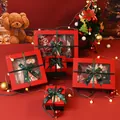 Festliches Set roter Weihnachtsgeschenkboxen mit Sichtfenster und grünen Seidenbändern. - Weihnachtshandtasche Mit Dunkelgrüner Schleife – Geschenkbox 12 X 12 X 10 Cm