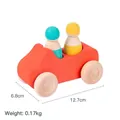 Handcrafted orange wooden montessori toy car with two peg dolls and dimensions - Red + 2 Men (Basswood Matte)