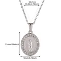 Silver stainless steel Virgin Mary pendant necklace with crystal border and measurements - Oval Virgin Mary Silver (N07739P)