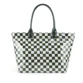 Fashionable retro dark green and white checkerboard tote bag in glossy PVC material - Green Check