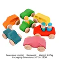 Set of 7 colorful matte basswood toy cars for toddlers, educational rainbow blocks play - 7 Beech Cars (Basswood Matte)