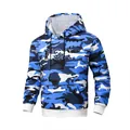 Sweat à capuche camouflage bleu pour homme avec broderie USA et bords blancs - S / Bleu