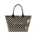 Stylish retro checkerboard tote bag for women featuring a transparent PVC finish - Khaki Checkerboard Black Handle