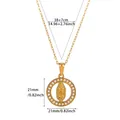 18k gold plated stainless steel Virgin Mary portrait pendant necklace with size dimensions - Our Lady of Guadalupe Circle (N07742G)