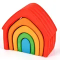 Five-piece wooden house-shaped rainbow stacking blocks for educational children's play - Rainbow House Basswood (Matte)