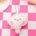 Soft pink plush keychain featuring a cute embroidered smiling face and silver bead chain - Stingray - [pink] - Beaded Necklace / Standard Packaging