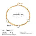Detailed macro view of a gold and silver stainless steel chain necklace with measurements. - Necklace Style (2412SS45073XL)