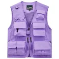 Chaleco funcional para exteriores morado con múltiples bolsillos para senderismo - Color Lila Claro Fj-hll8898 [nylon Suave Y Cómodo Parte Trasera Extraíble Para Almacenamiento Y Transpirabilidad] / 7XL