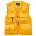 Chaleco táctico amarillo brillante con múltiples bolsillos para pesca y exterior. - Amarillo Brillante Fj-hll8898 [nylon Suave Y Cómodo Parte Trasera Extraíble Para Almacenamiento Y Transpirabilidad] / 7XL