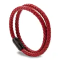 Pulsera de cuero trenzado rojo de doble capa con cierre magnético negro para hombre. - Rojo / 45cm