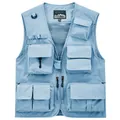 Chaleco funcional azul claro con múltiples bolsillos para pesca y fotografía de montaña - Yuelan Fj-hll8898 [nylon Suave Y Cómodo Parte Trasera Extraíble Para Almacenamiento Y Transpirabilidad] / 7XL