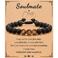 Hand-woven matte black and tiger eye stone bead bracelet presented on a soulmate card - Soulmate Tiger Eye Bracelet