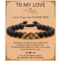 Matte black bead bracelet with 3 tiger eye stones on gift card for men. - Love Tiger Eye Bracelet
