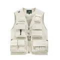 Men's outdoor functional multi-pocket fishing tactical vest in beige mountain style - M / Tops / Off White