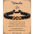 Tiger eye bead bracelet for men with matte black beads and inspirational uncle gift card. - Uncle Tiger Eye Bracelet