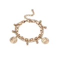 Bracelet double rang en acier titane doré avec breloques couronne et billes polies. - Style Couronne Or Rose (B1426-RG)