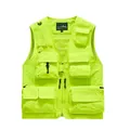 Neon green men's multi-pocket functional vest for fishing, hiking and outdoor work - M / Tops / Neon Green