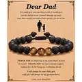 Mens black matte beaded bracelet with three tiger eye stones on a Dear Dad gift card - Dear Dad Tiger Eye Bracelet