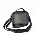 Black square crossbody bag with transparent display window for badges and medals - Black
