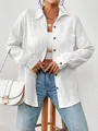 Elegante blusa blanca de manga larga texturizada con hombros caídos para mujer, casual - Blanco / S