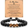 Mens matte black tiger eye bead bracelet with sentimental To My Son message card gift - Son Tiger Eye Bracelet