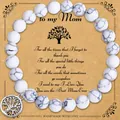 Bracelet en perles de pierre blanche avec breloque Arbre de Vie et carte cadeau maman. - Turquoise Blanche / Avec Ma Carte De Maman