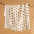 Couverture emmaillotage bébé en mousseline de coton blanc motif ours marron - 100x100cm / Ours