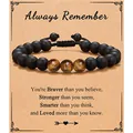 Matte black tiger eye bead bracelet with inspirational gift card for men - Always Tiger Eye Bracelet
