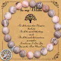 Bracelet en perles de pierre naturelle 8mm avec breloque Arbre de Vie pour Maman - Jaspe Zèbre Rose / Avec Ma Carte De Maman
