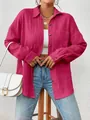 Camisa fucsia de manga larga con hombros caídos y tejido texturizado para mujer, moda - Rosa rojo / S