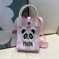 Chic pink and white checkerboard knit tote bag featuring a cute panda pattern design - Silicone Phone Case #19