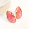 Elegante unregelmäßige Ohrstecker aus rosa Marmor-Harz mit Goldmetall-Rahmen. - Wassermelonenrot