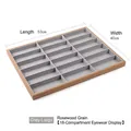 Großes 18-Fach Brillen-Display-Tablett in Grau mit edlem Palisander-Maserung-Holzrahmen - Grau – 18 Raster 53*40*3 Cm / Brillen-präsentationstablett