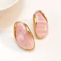 Elegante unregelmäßige rosa Marmor-Harzohrstecker mit vergoldetem Metallrahmen - Rosa