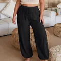 Damen Übergrößen Pluderhose in Schwarz, lockere weite Sommerhose für den Strand - 1XL / Schwarz