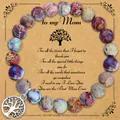 Bracelet en perles de pierre naturelle 8mm avec breloque arbre de vie et carte cadeau maman - Pierre Impériale Pourpre / Avec Ma Carte De Maman