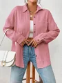 Women's stylish pink long sleeve crinkle button-up shirt with drop shoulder design - Pink