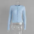 Elegante cardigan azzurro in maglia a maniche lunghe slim fit con bottoni frontali - S / Blu